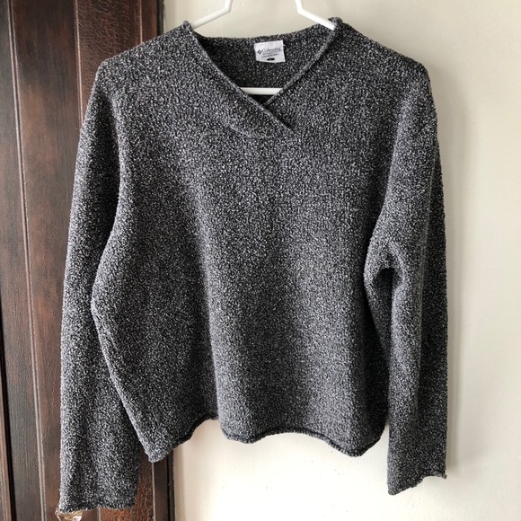 Columbia Dark Grey V-Neck Popcorn Crop Sweater, L - Picture 1 of 3